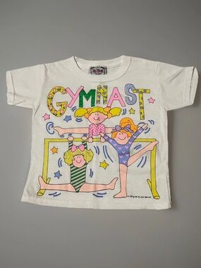 VTG 90s Gymnastics Gymnast Ter Kids Girls XS 4 5 White Hanes Cute Single Stitch
